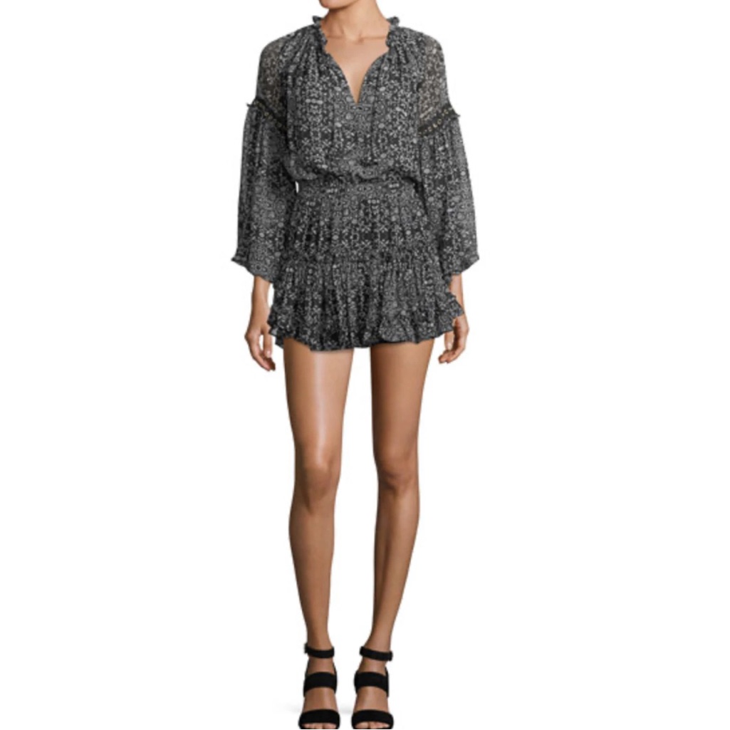 Misa Los Angeles Black Floral Long-Sleeve Mini Dress